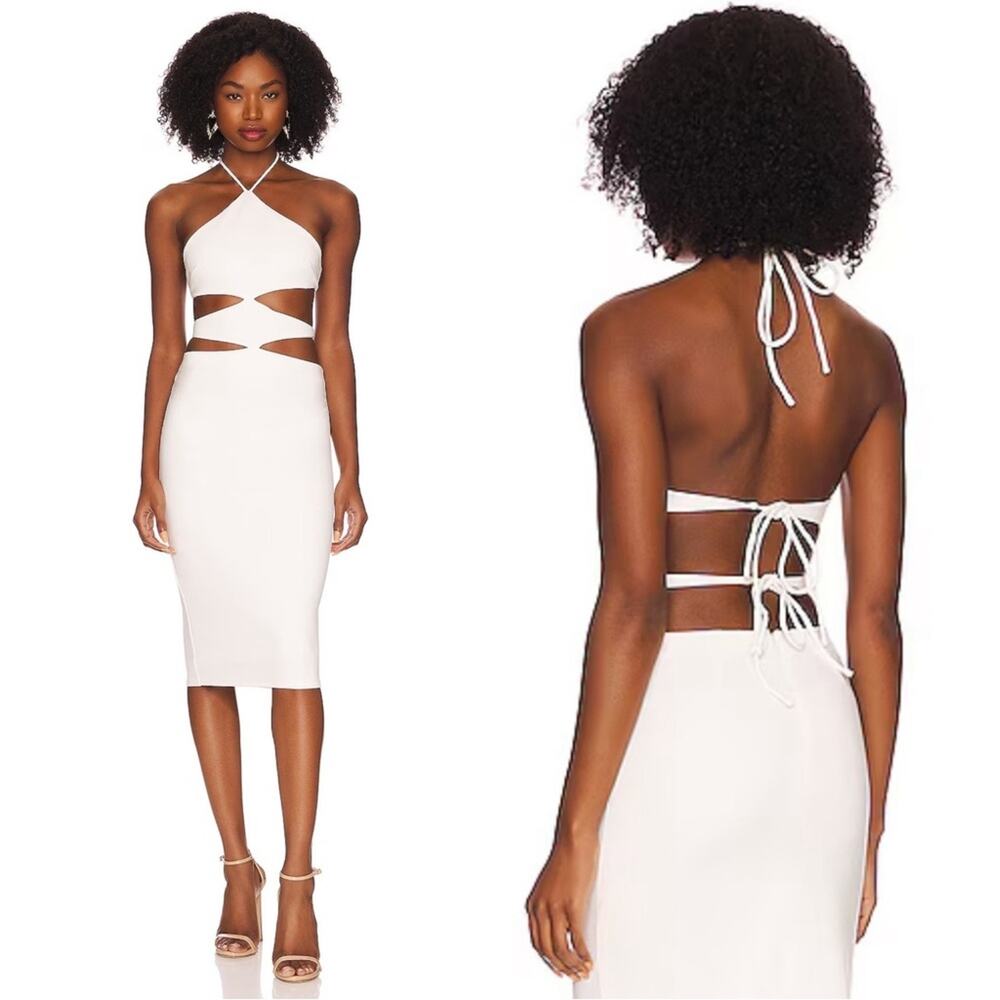 h:ours Silvana Halter Spaghetti Strap Cut Out Midi Dress Size Small White